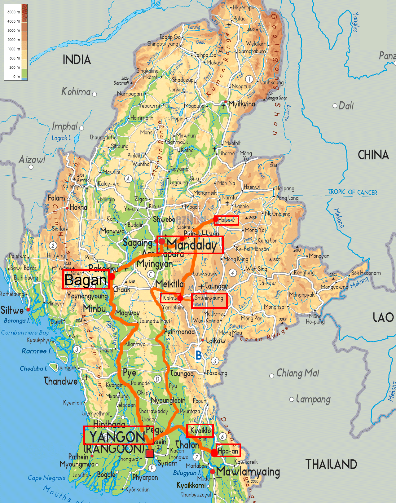 Notre trajet au Myanmar